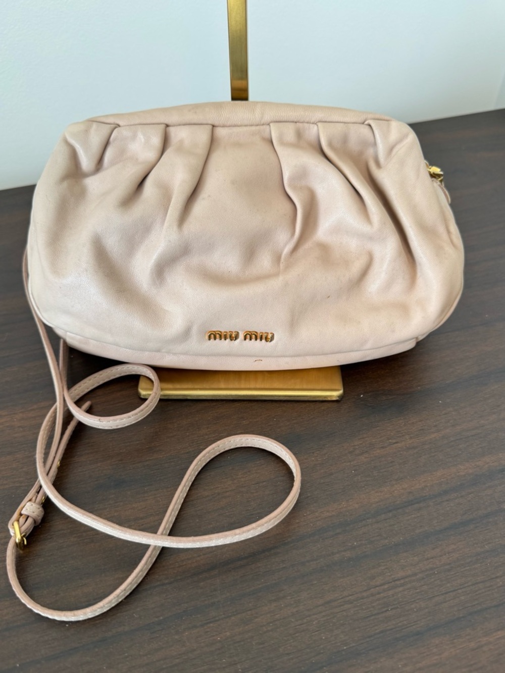 MIU MIU Leather Pleated Crossbody Purse | Gold Hardware | As Is